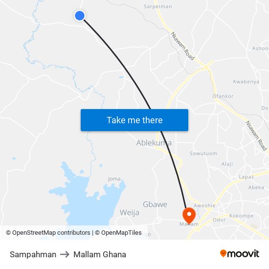 Sampahman to Mallam Ghana map