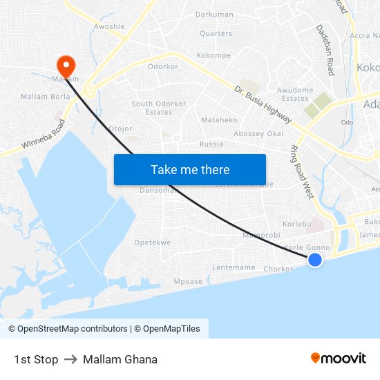 1st Stop to Mallam Ghana map