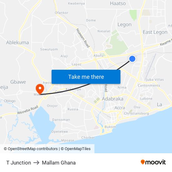 T Junction to Mallam Ghana map