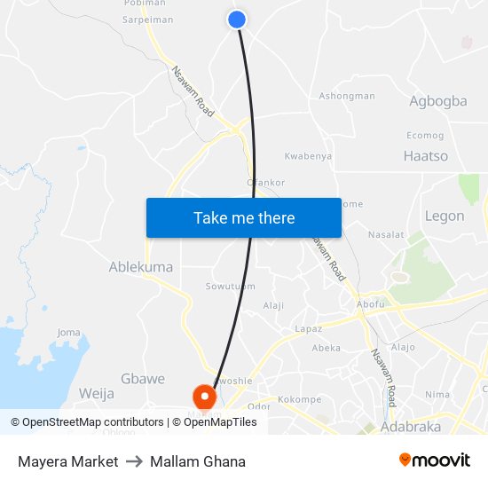 Mayera Market to Mallam Ghana map
