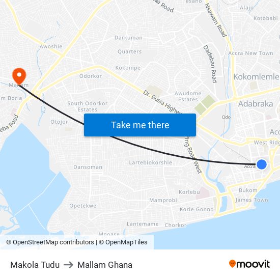 Makola Tudu to Mallam Ghana map