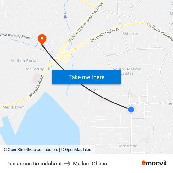 Dansoman Roundabout to Mallam Ghana map