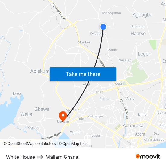 White House to Mallam Ghana map