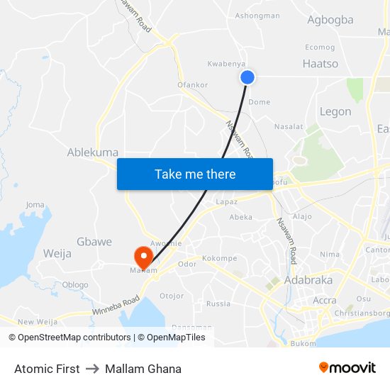 Atomic First to Mallam Ghana map