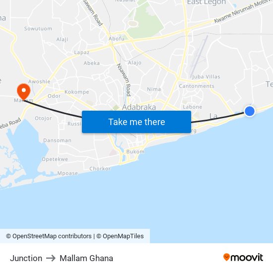 Junction to Mallam Ghana map