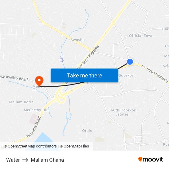 Water to Mallam Ghana map