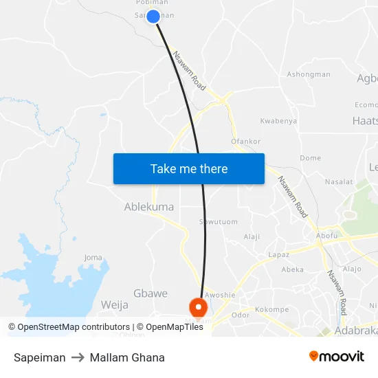 Sapeiman to Mallam Ghana map
