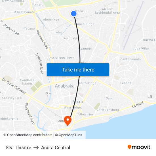 Sea Theatre to Accra Central map