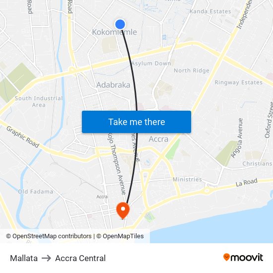 Mallata to Accra Central map