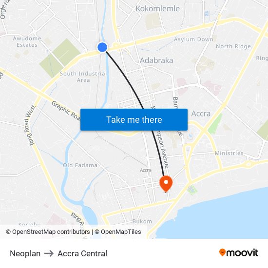 Neoplan to Accra Central map