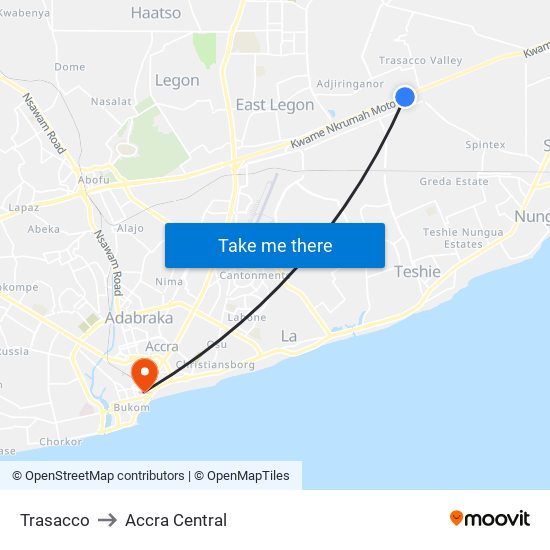 Trasacco to Accra Central map