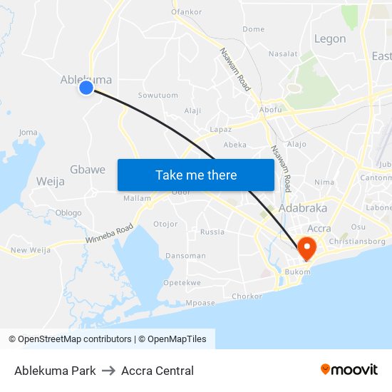 Ablekuma Park to Accra Central map