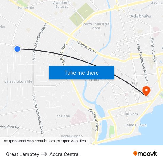Great Lamptey to Accra Central map