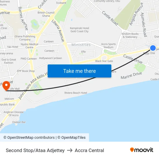 Second Stop/Ataa Adjettey to Accra Central map