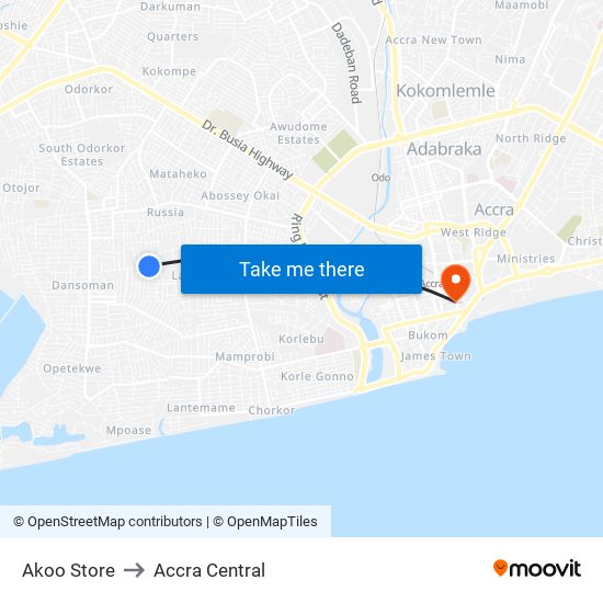 Akoo Store to Accra Central map