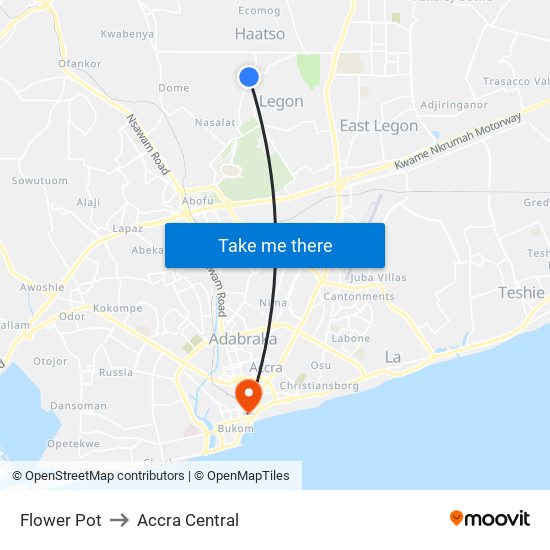 Flower Pot to Accra Central map