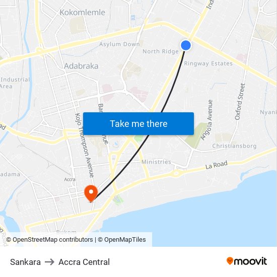 Sankara to Accra Central map