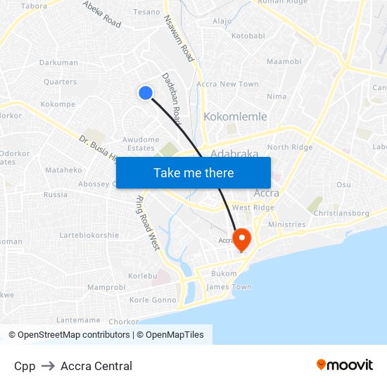 Cpp to Accra Central map