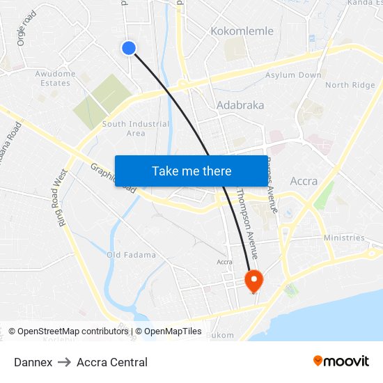 Dannex to Accra Central map