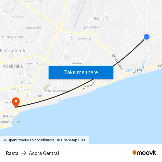 Rasta to Accra Central map