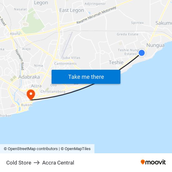 Cold Store to Accra Central map