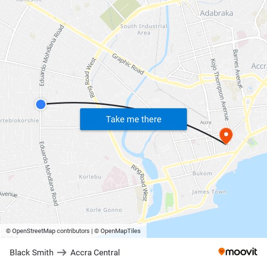 Black Smith to Accra Central map