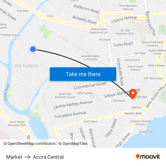 Market to Accra Central map