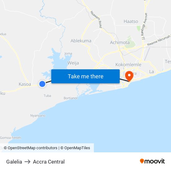 Galelia to Accra Central map