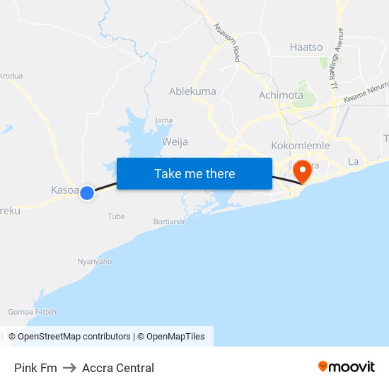 Pink Fm to Accra Central map