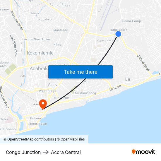 Congo Junction to Accra Central map