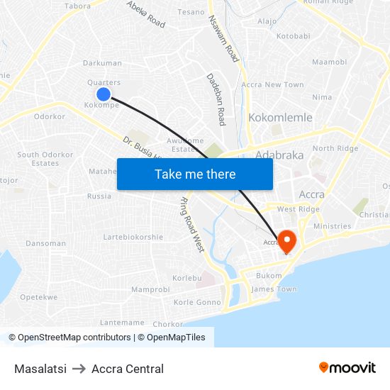 Masalatsi to Accra Central map