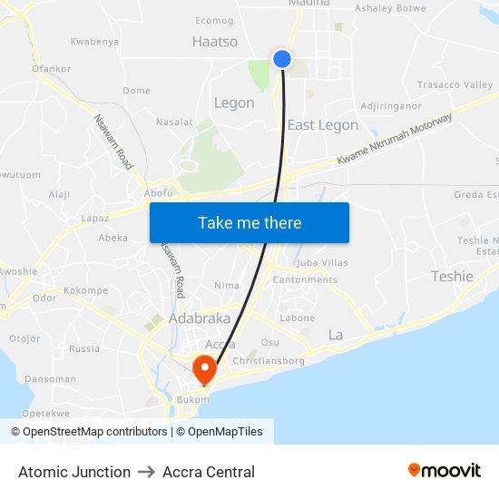Atomic Junction to Accra Central map