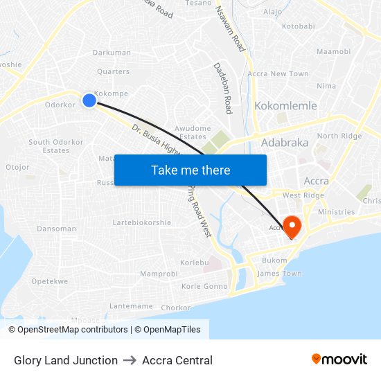 Glory Land Junction to Accra Central map