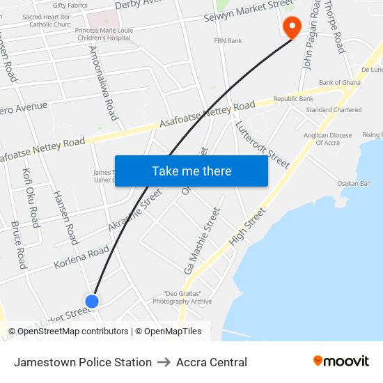 Jamestown Police Station to Accra Central map