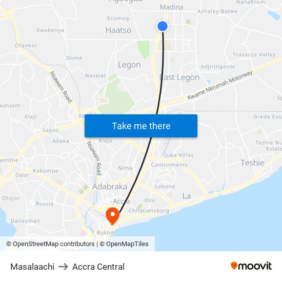 Masalaachi to Accra Central map