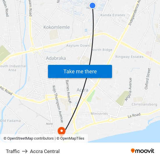 Traffic to Accra Central map