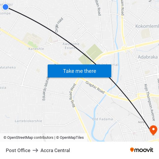 Post Office to Accra Central map