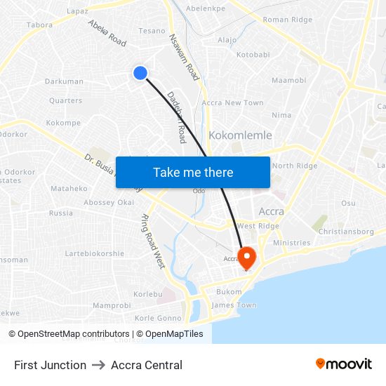 First Junction to Accra Central map