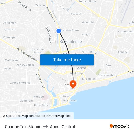 Caprice Taxi Station to Accra Central map