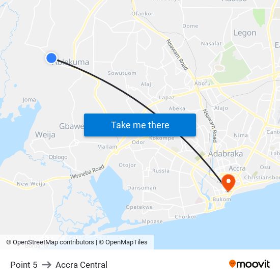 Point 5 to Accra Central map