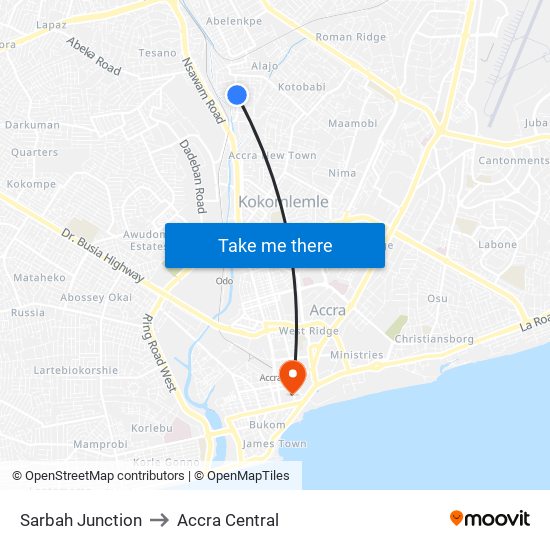 Sarbah Junction to Accra Central map