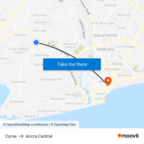 Curve to Accra Central map