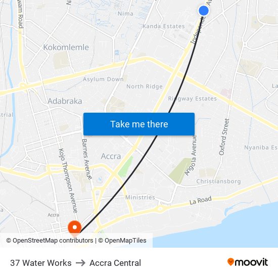 37 Water Works to Accra Central map