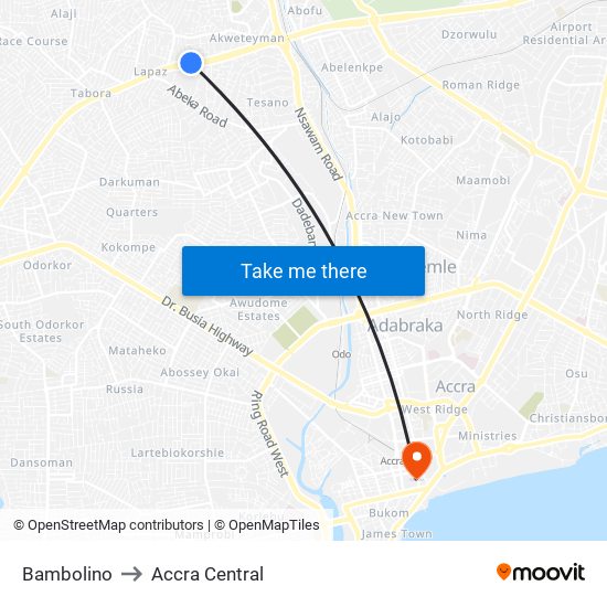 Bambolino to Accra Central map