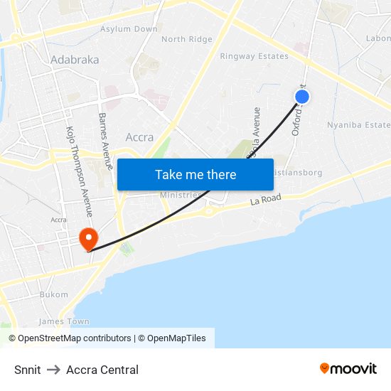 Snnit to Accra Central map