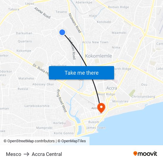 Mesco to Accra Central map