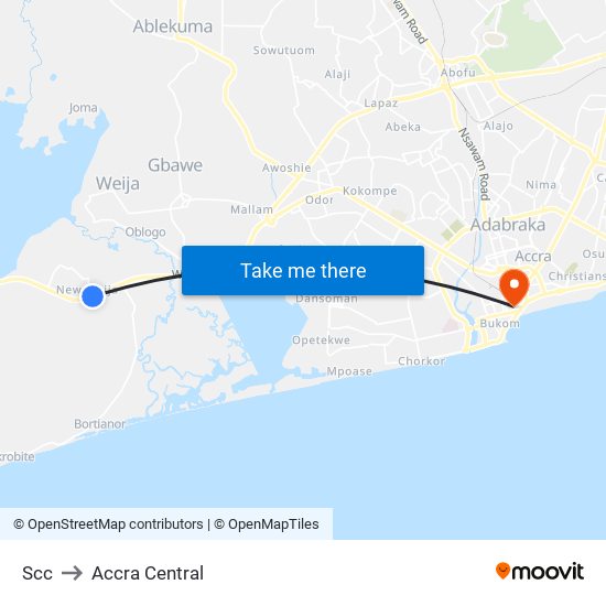 Scc to Accra Central map