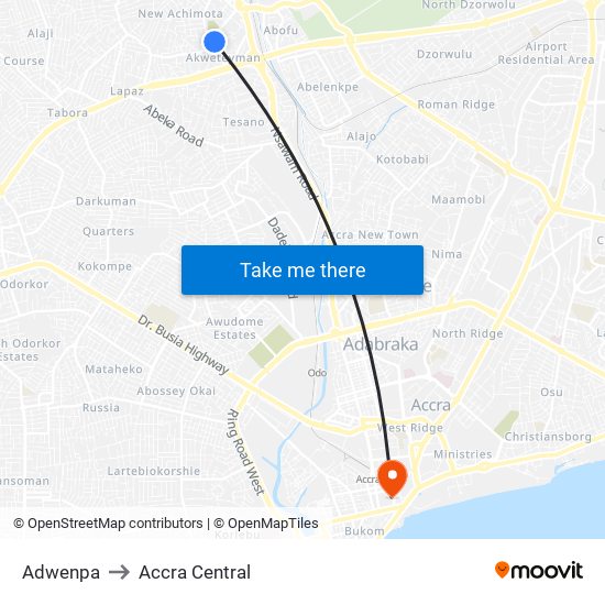 Adwenpa to Accra Central map