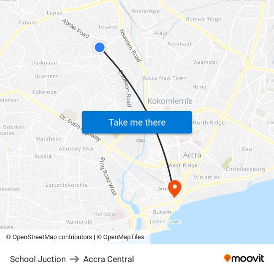 School Juction to Accra Central map