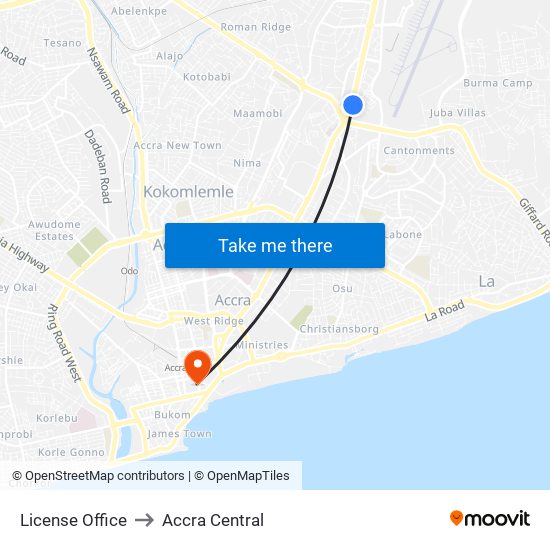 License Office to Accra Central map